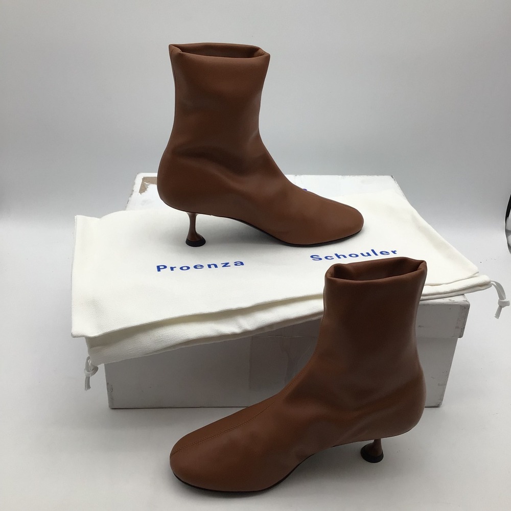 Proenza Schouler Tee Stretch Booties Brown Leather Kitten Heel Size 6 US NEW